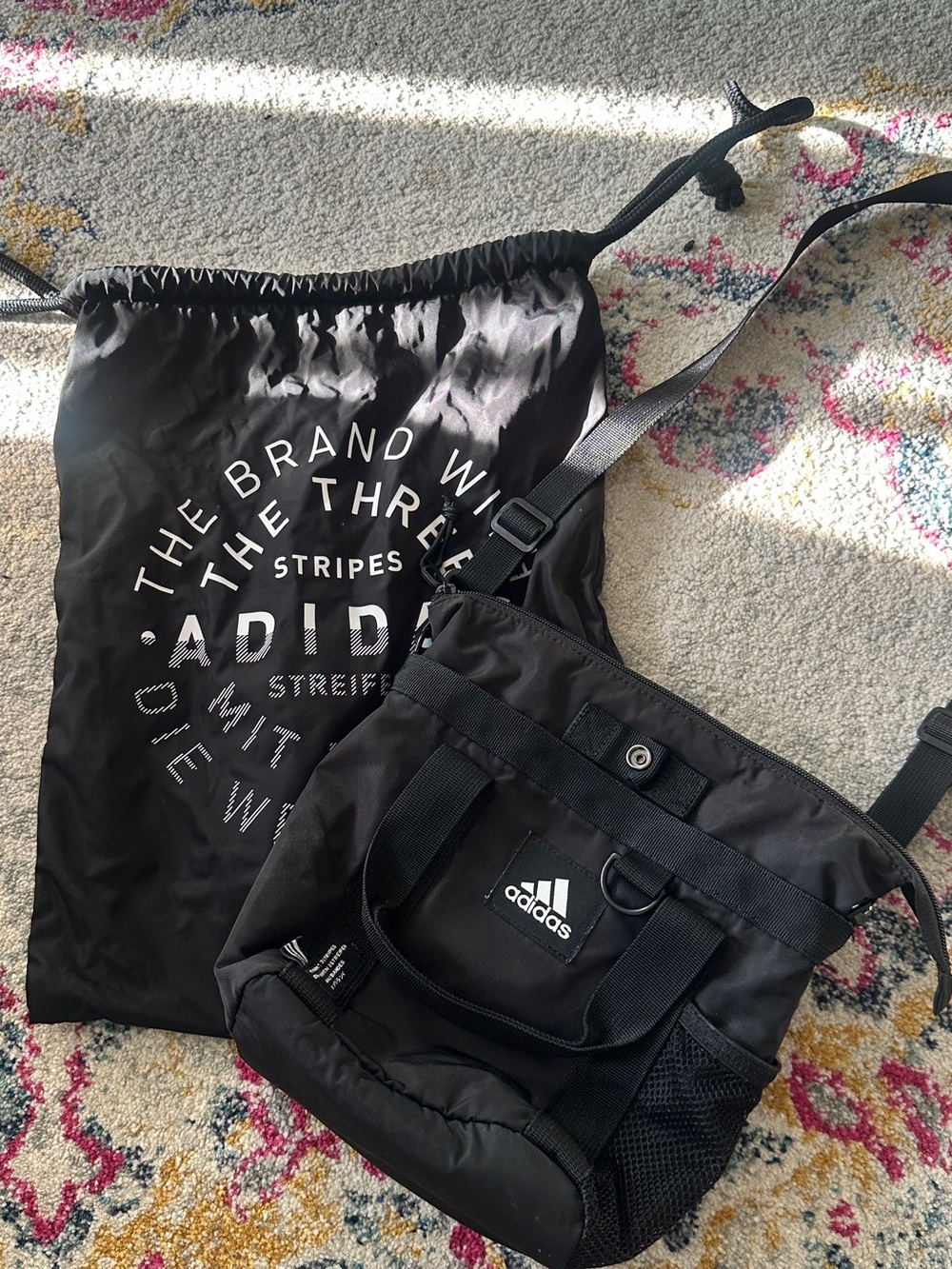 adidas Black Logo Drawstring Sack & Small Black Tote